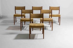 Set of 6 minimalist teak dining chairs, Belgium 1960s