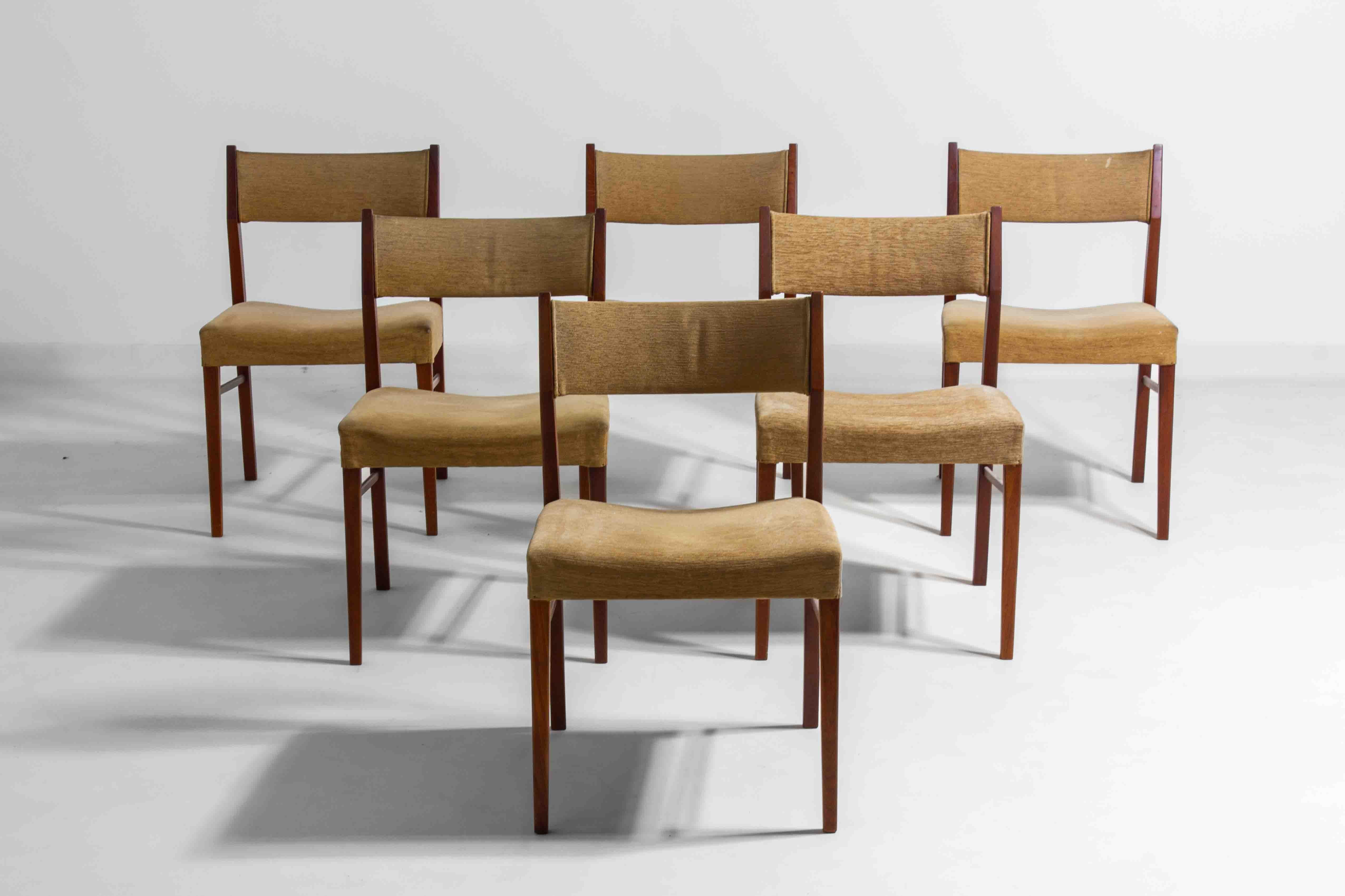 Mid-Century moderno Set di 6 sedie da pranzo minimaliste in teak, Belgio, anni '60 in vendita