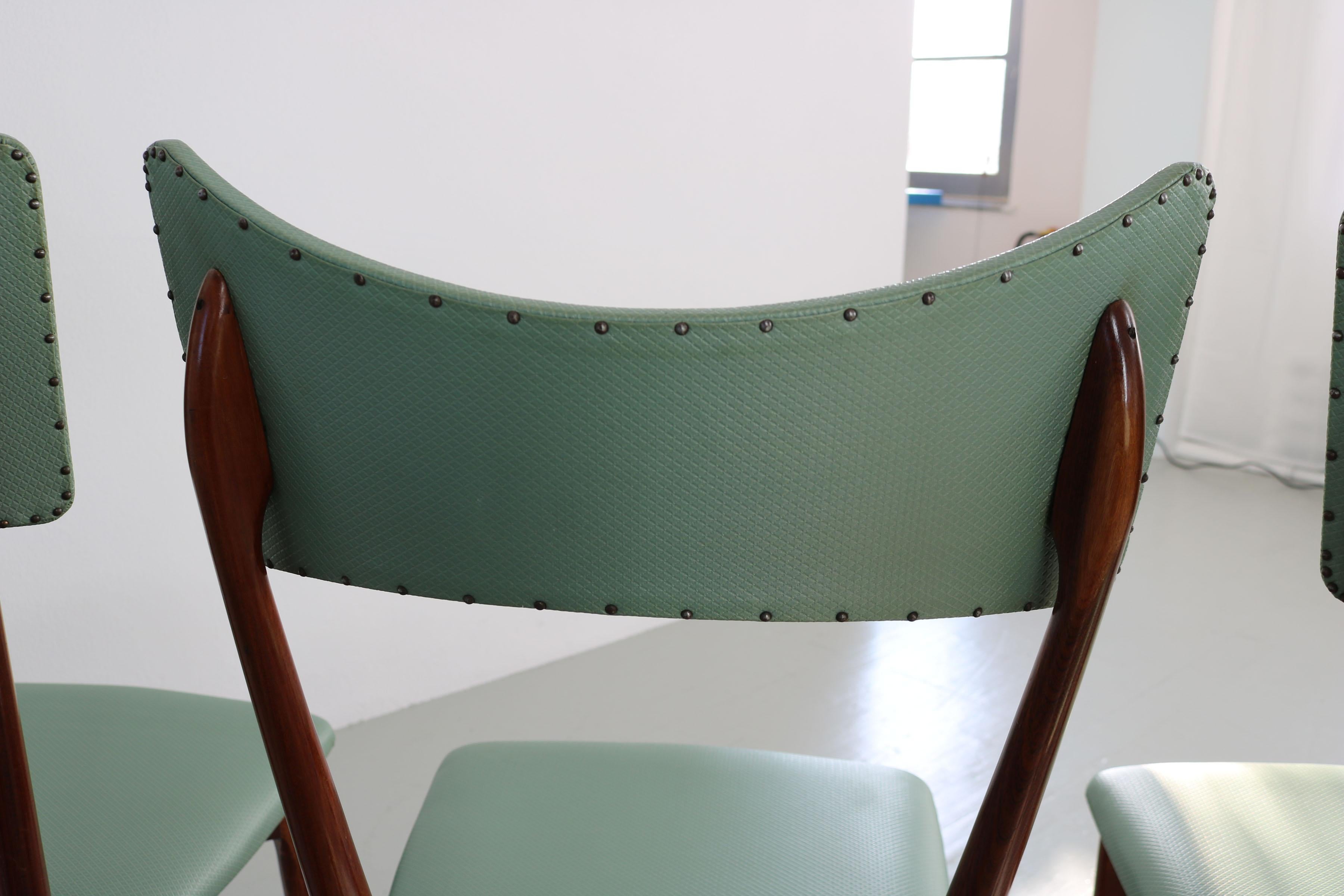 Teck Ensemble de 6 chaises de salle à manger du milieu du siècle dernier de couleur menthe, à la manière d'Ico Parisi en vente