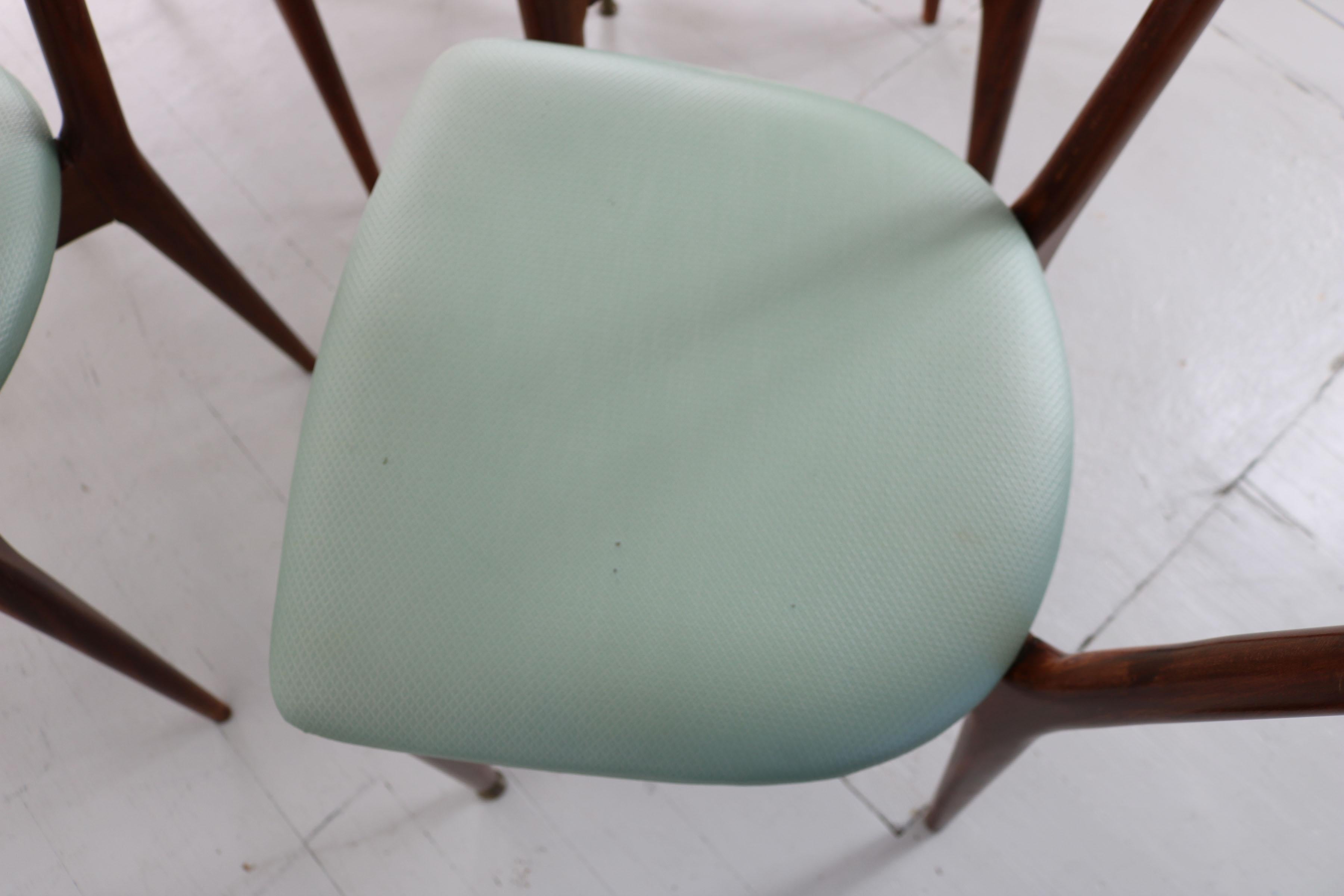 Ensemble de 6 chaises de salle à manger du milieu du siècle dernier de couleur menthe, à la manière d'Ico Parisi en vente 2