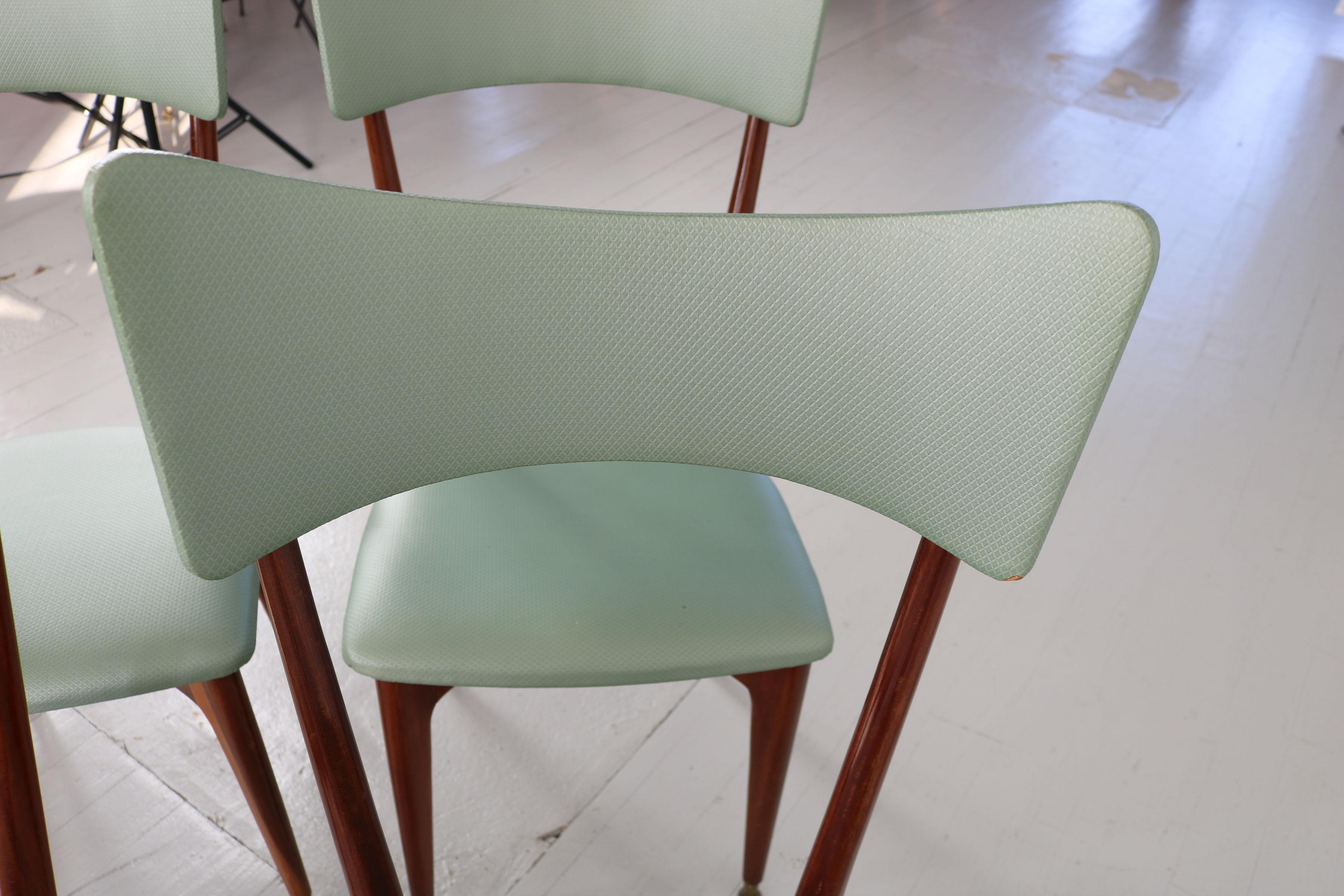 Ensemble de 6 chaises de salle à manger du milieu du siècle dernier de couleur menthe, à la manière d'Ico Parisi en vente 4