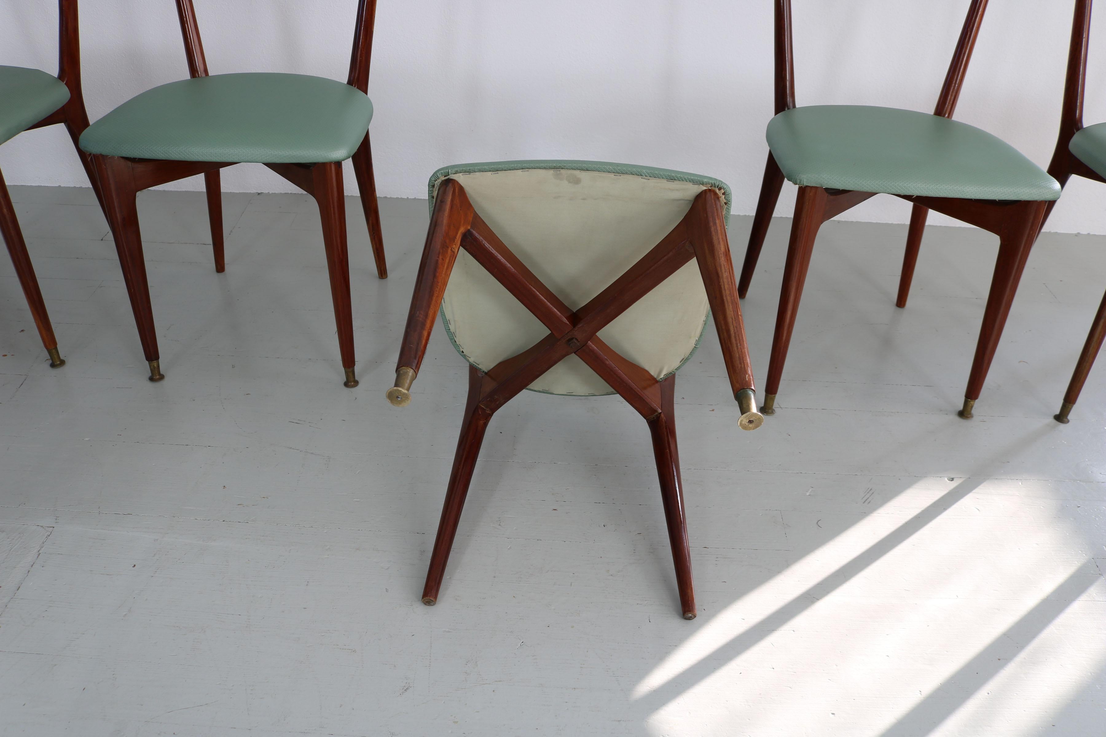 Set aus 6 mintfarbenen Esszimmerstühlen aus der Mitte des Jahrhunderts, nach Art von Ico Parisi im Angebot 9