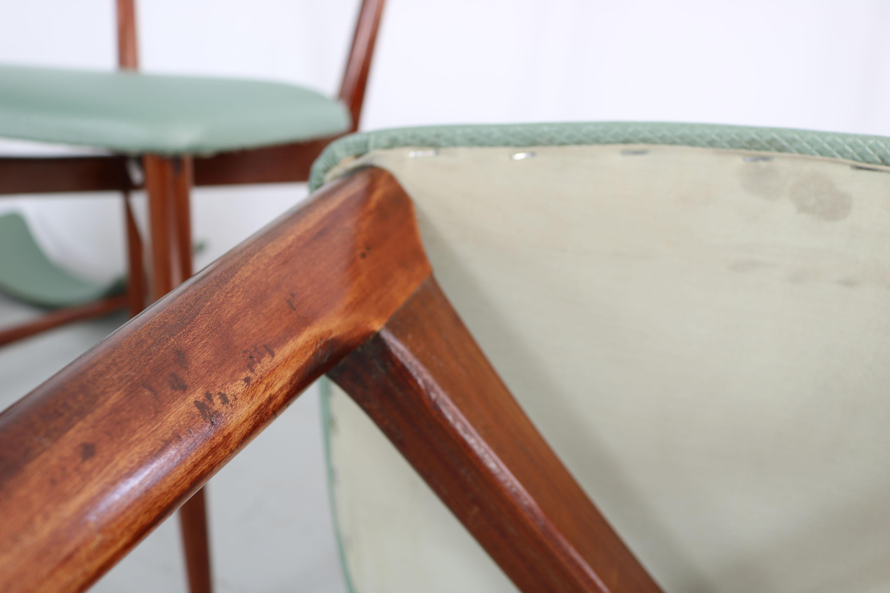 Ensemble de 6 chaises de salle à manger du milieu du siècle dernier de couleur menthe, à la manière d'Ico Parisi en vente 12