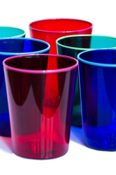 Set of 6 mixed Spring glasses with glass rims, made in Murano