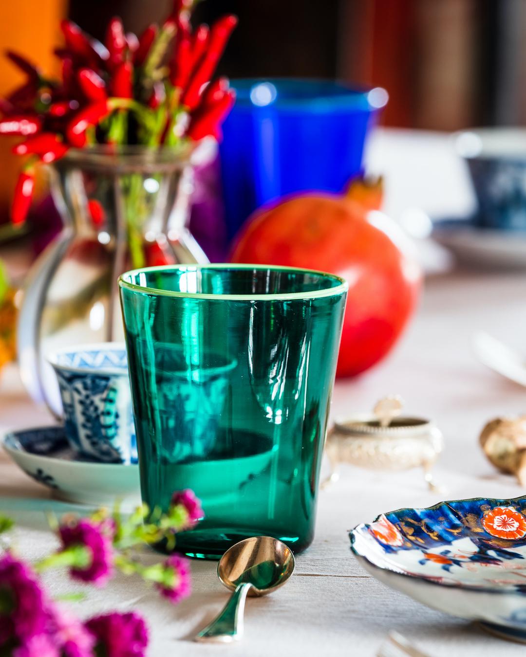 Verre d'art Set de 6 verres Spring mixtes avec rebords en verre, fabriqués à Murano en vente