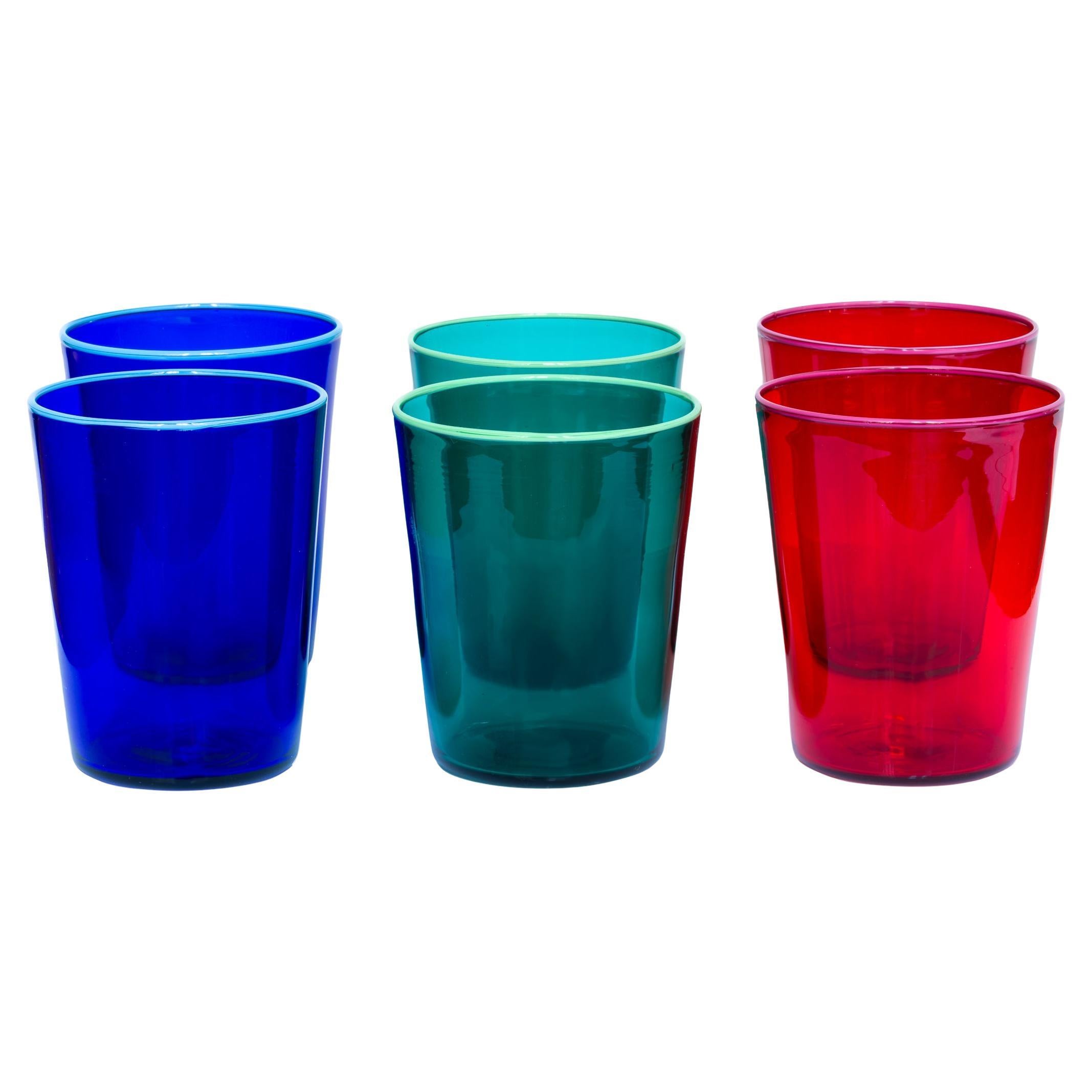 Set of 6 mixed Spring glasses with glass rims, made in Murano