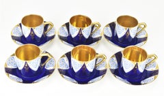 Set of 6 Mocha Cups w. Saucers Cobalt Blue Gold Painted Art Nouveau Secessionist