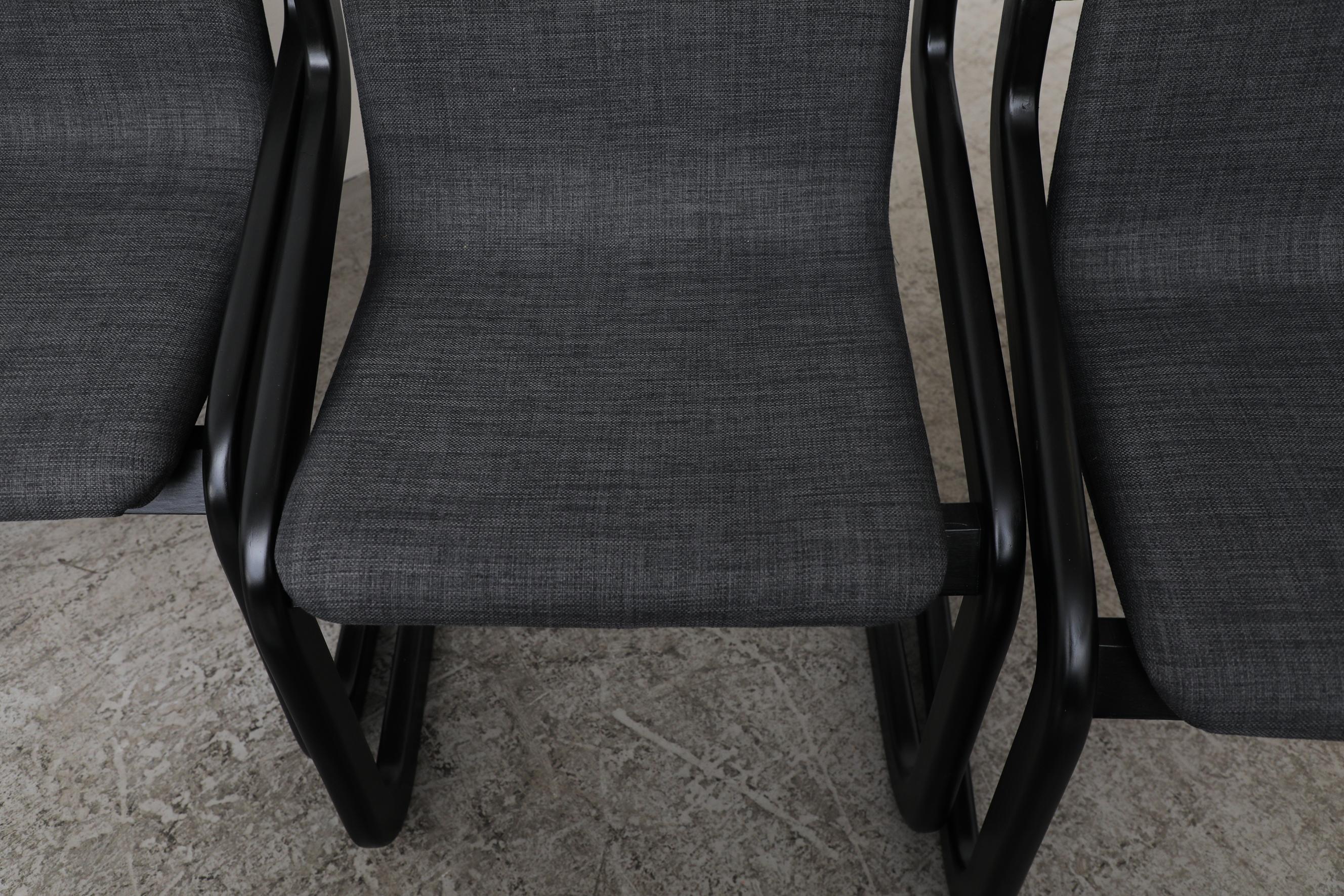 20th Century Set of 6 Mod Cantilevered Dining Chairs w/ Black Frames and New Gray Upholstery For Sale