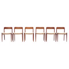 6 Stühle Modell 75, entworfen von Niels Möller aus den 1960er Jahren