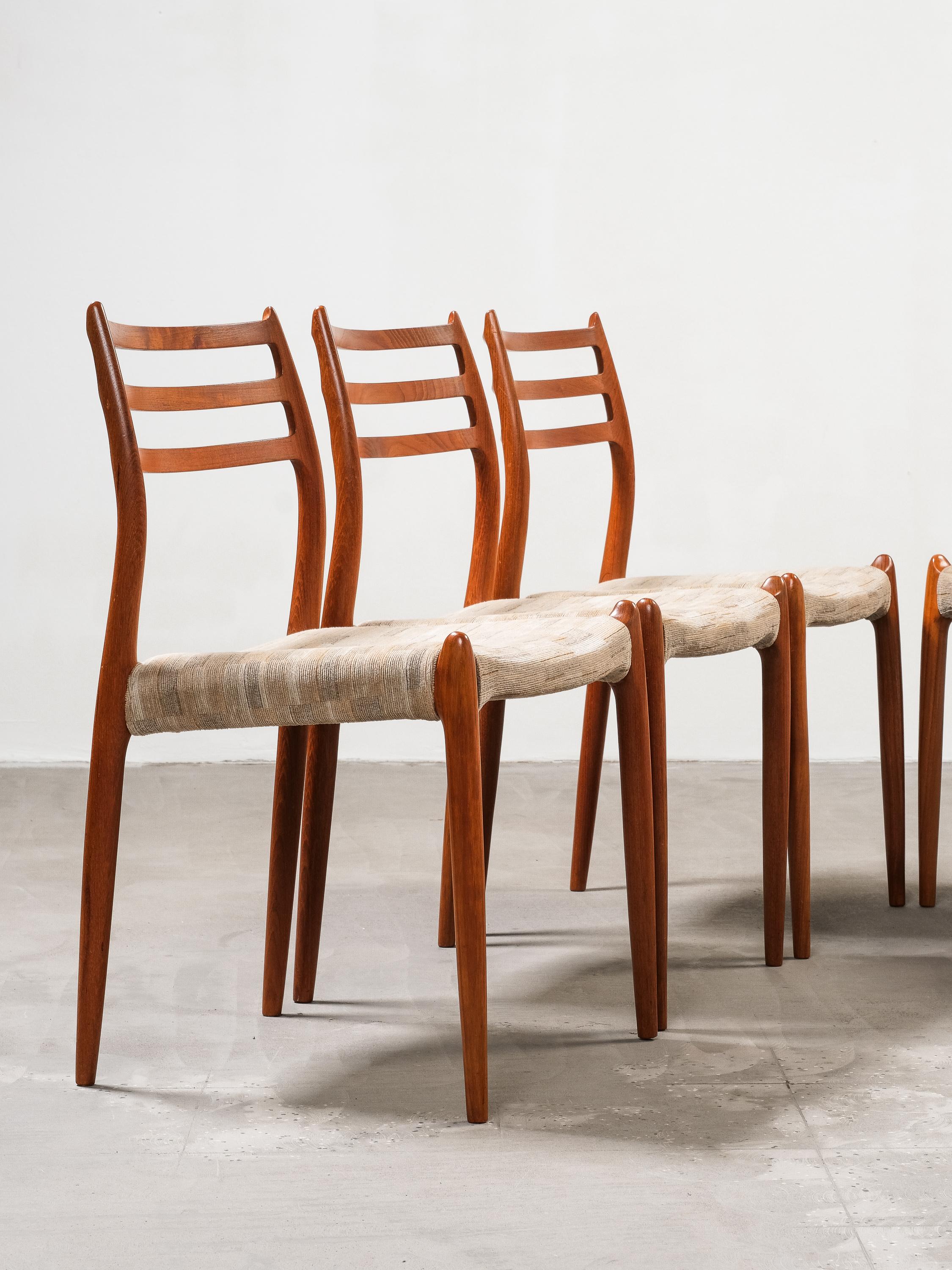 Danese Set di 6 sedie da pranzo in teak Model 78 di Niels O. Møller, Danimarca, anni '60 in vendita