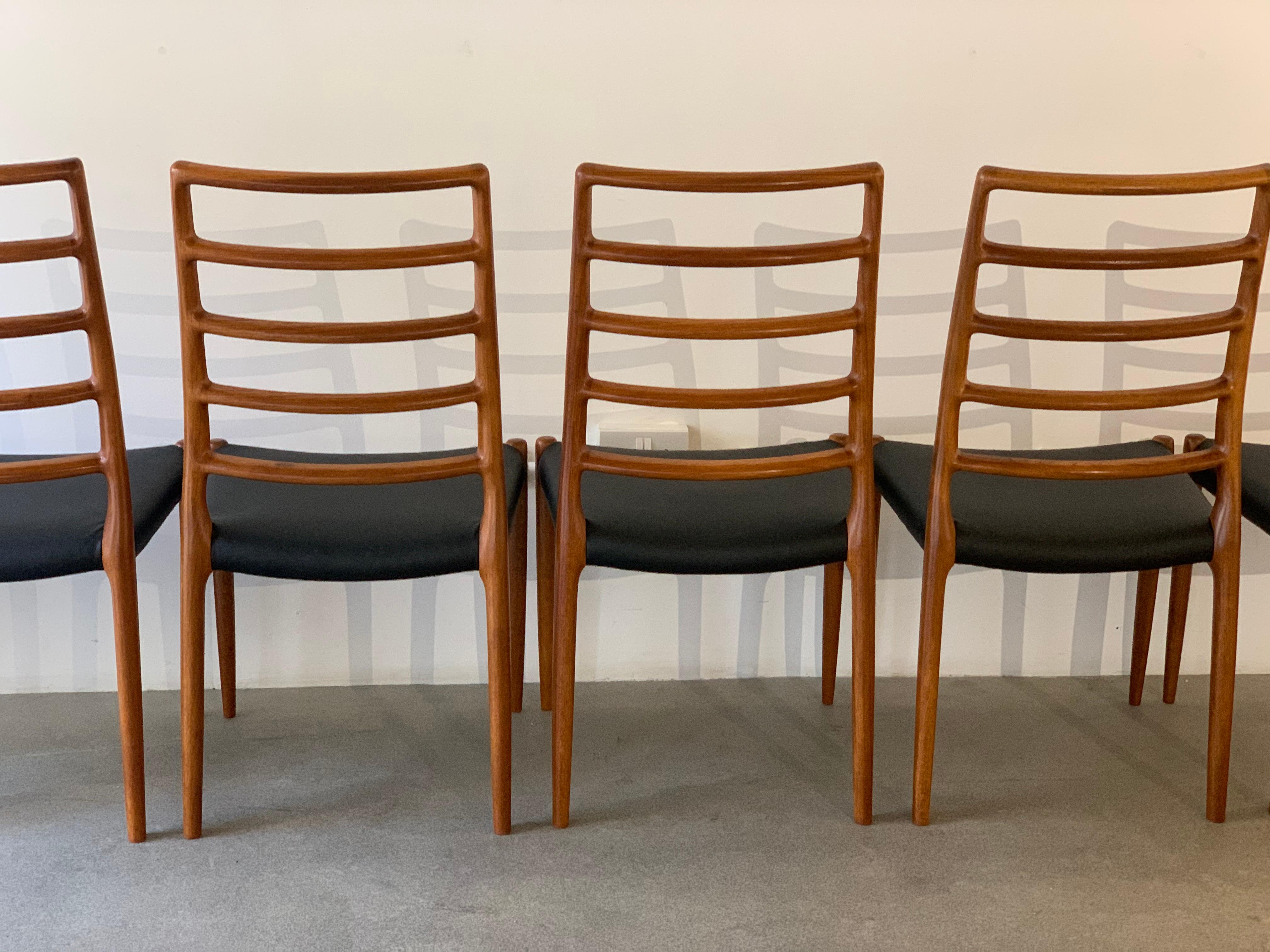 Set of 6 Model 82 Teak and Leather Ladder Back Dining Chairs by Niels O. Møller 5