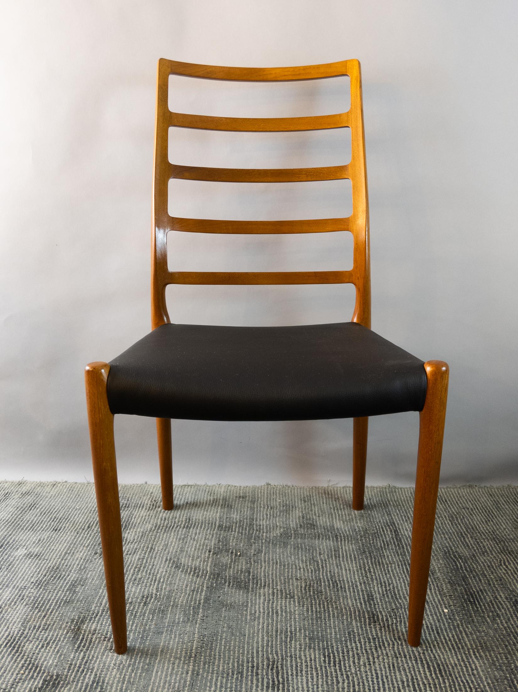 Set of 6 Model 82 Teak and Leather Ladder Back Dining Chairs by Niels O. Møller 6