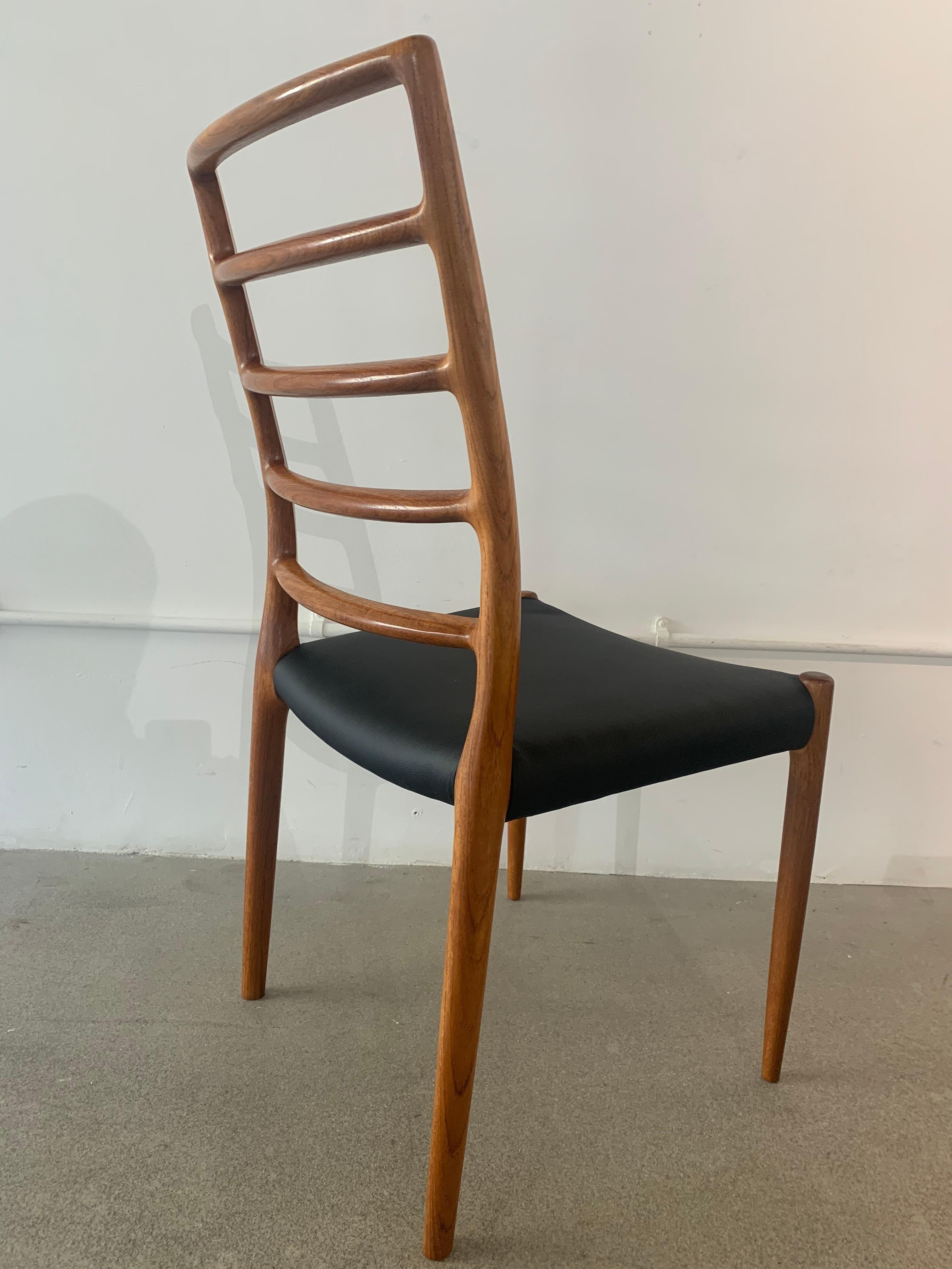 Set of 6 Model 82 Teak and Leather Ladder Back Dining Chairs by Niels O. Møller 7