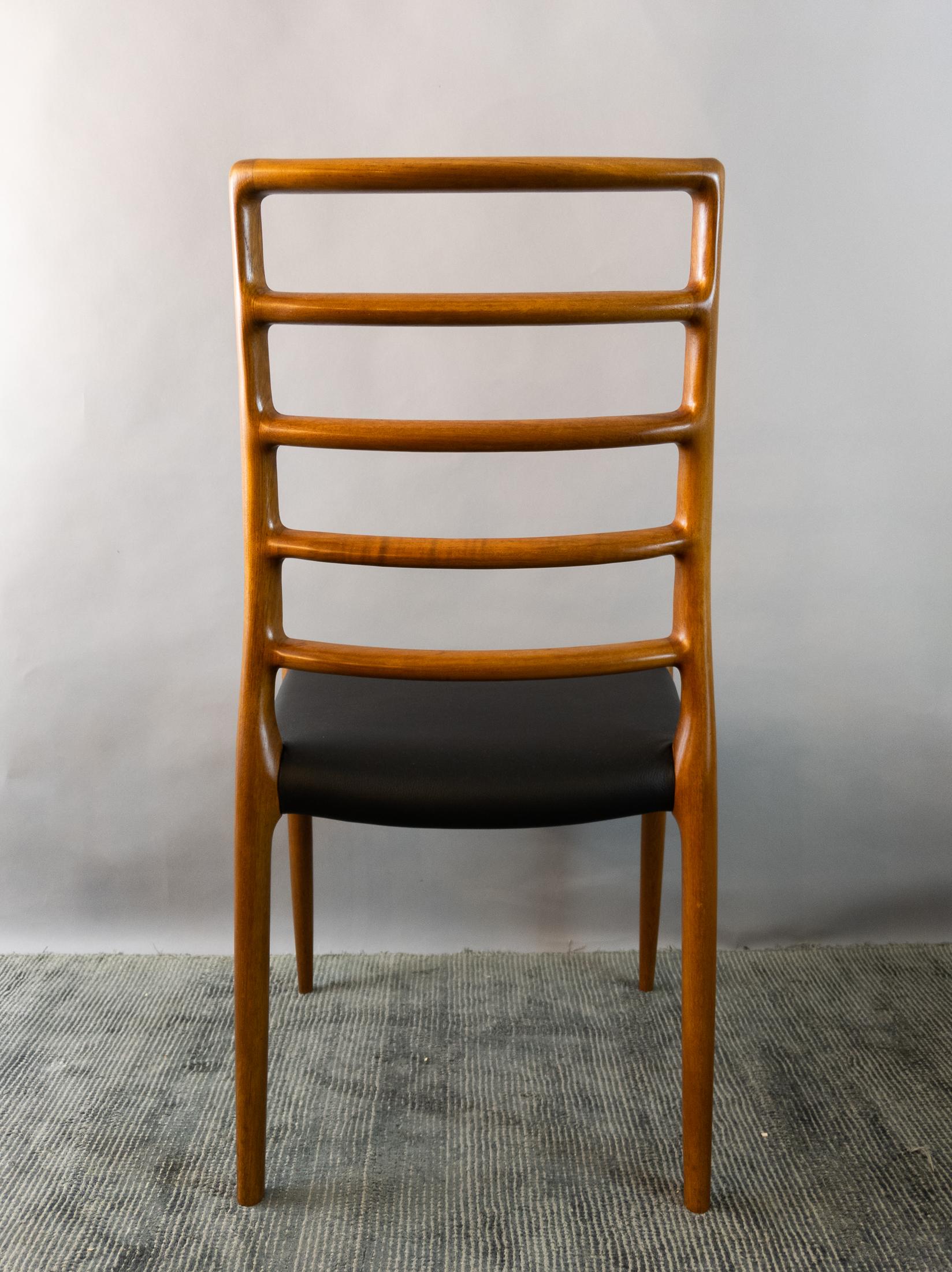 Set of 6 Model 82 Teak and Leather Ladder Back Dining Chairs by Niels O. Møller 8