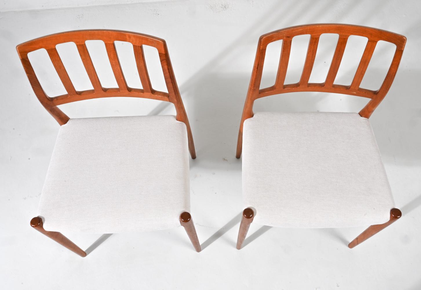 Upholstery Set of '6' Model 83 Dining Chairs in Teak & Fabric; Niels Otto Møller, Denmark For Sale