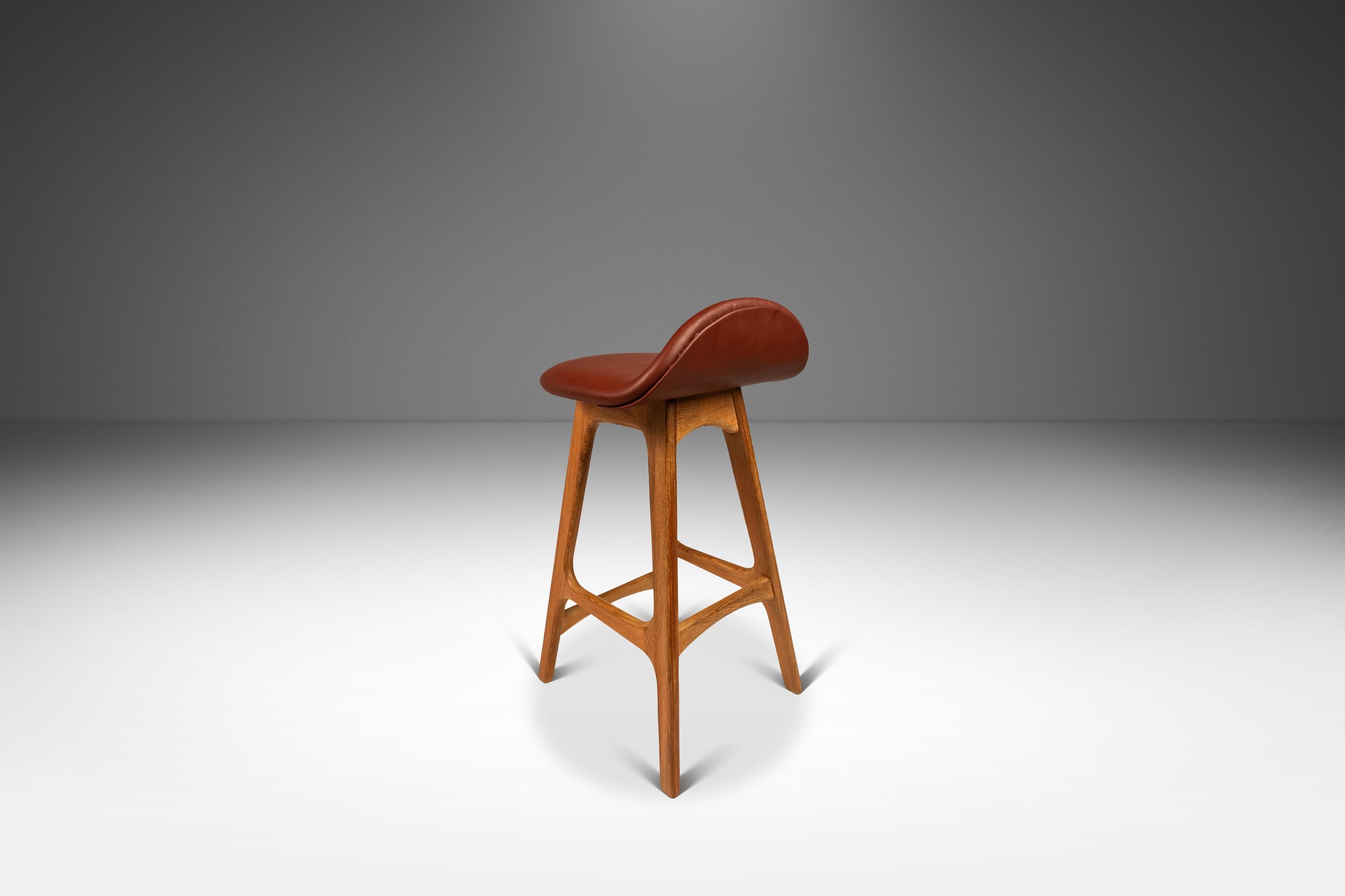 Set of 6 Model OD-61 Bar Stools for Erik Buch for O.D. Mobler, Denmark, 1960's In Good Condition In Deland, FL