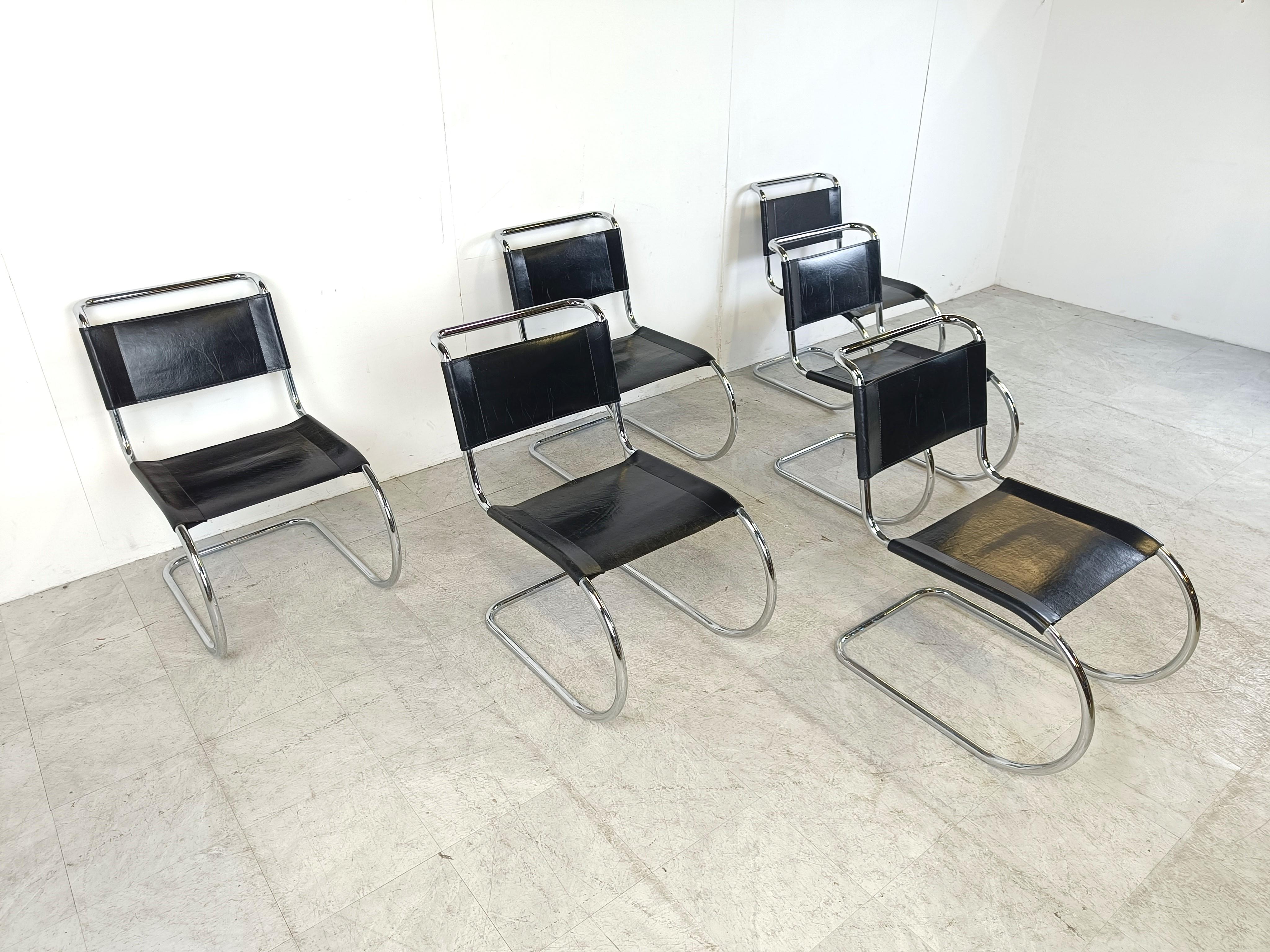 Leather Set of 6 Model S533 Chairs by Mies van der Rohe for Thonet, 1970s, Set of 6