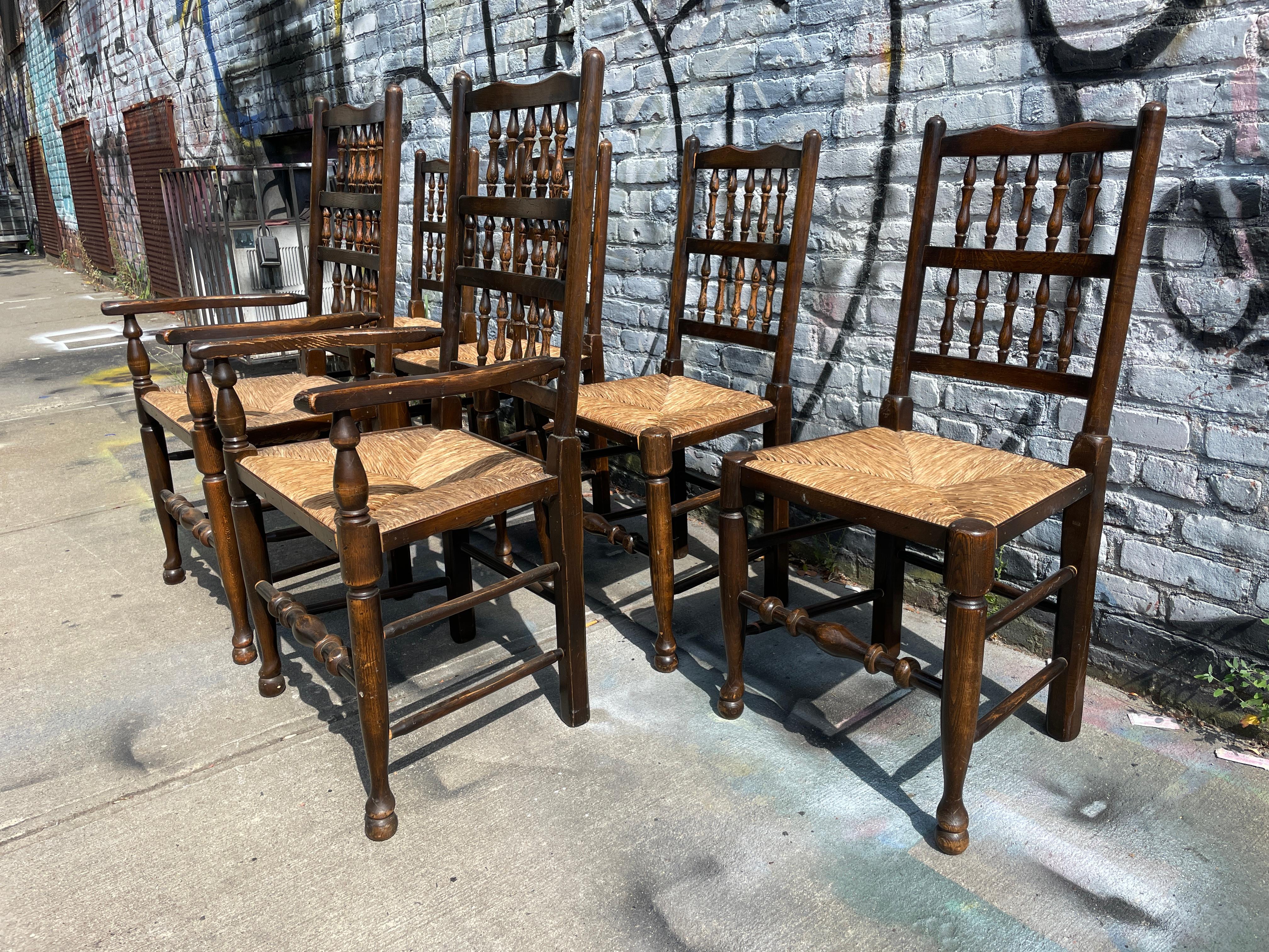 Set of 6 Modern Antique Style English Rush Dining Chairs In Good Condition In BROOKLYN, NY