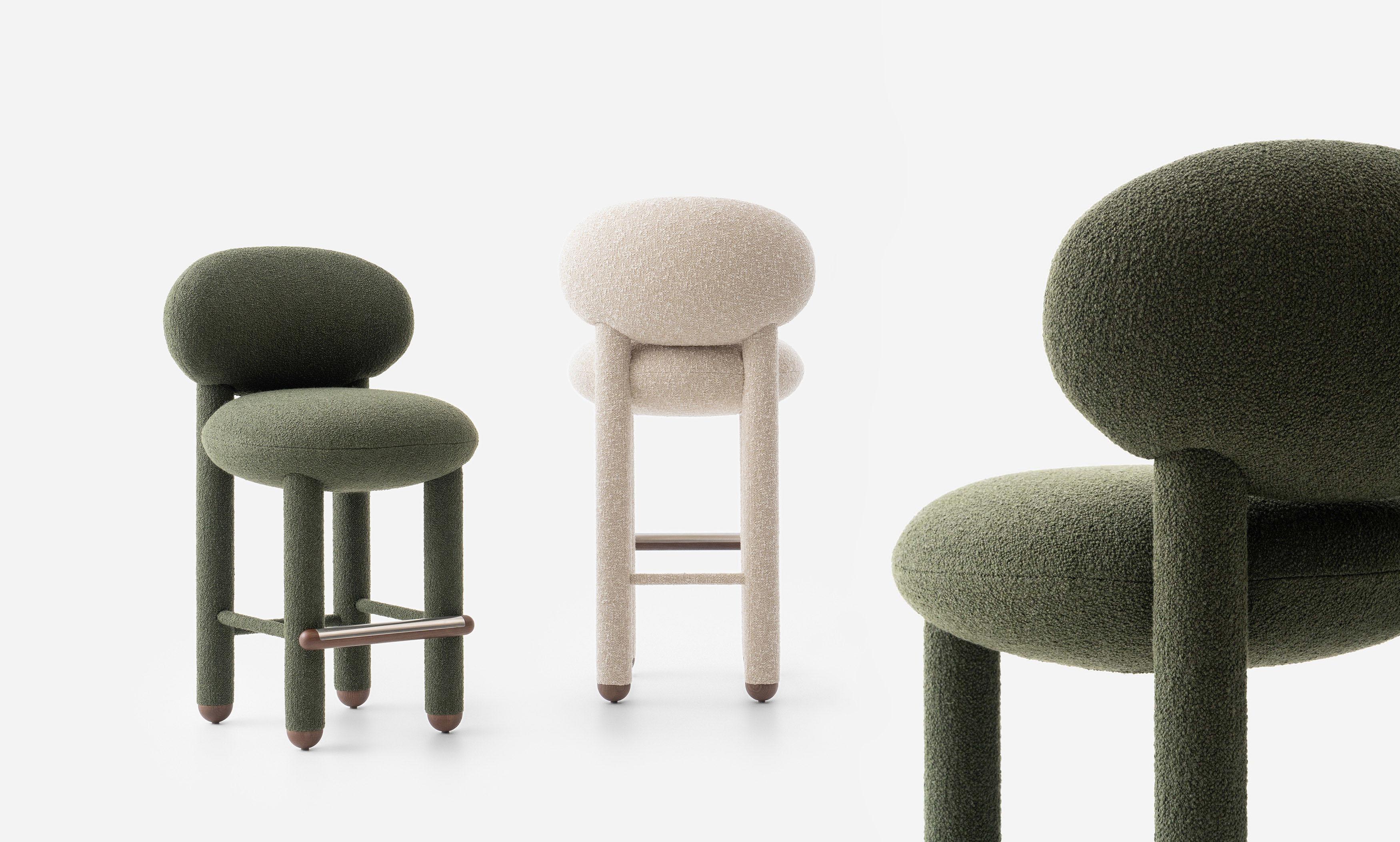 Lot de 6 chaises de comptoir modernes Flock CS1/65cm en polyester Baloo Boucle by NOOM en vente 1