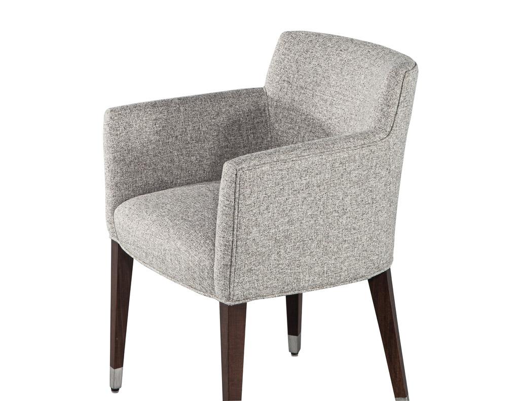 Set of 6 Modern Dining Chairs in Textured Linen Fabric For Sale 5