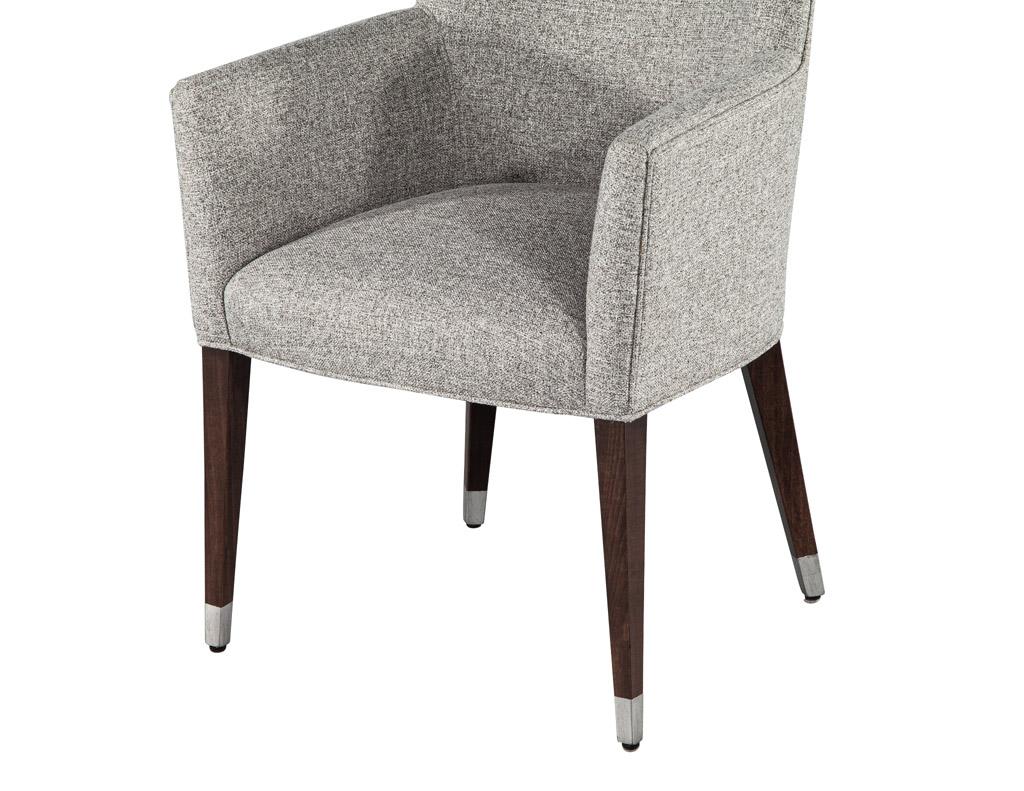 Set of 6 Modern Dining Chairs in Textured Linen Fabric For Sale 6