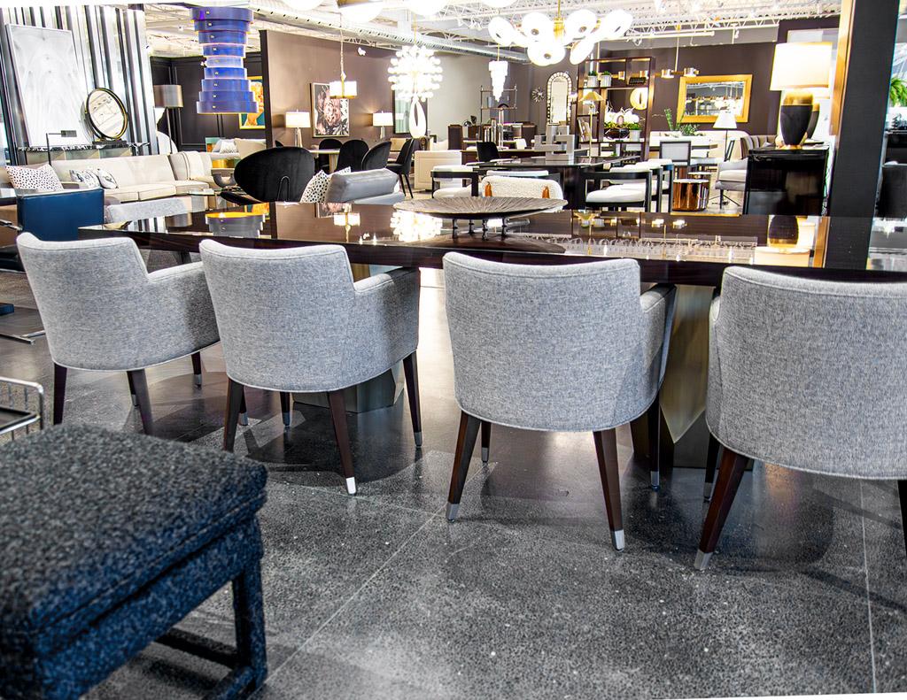 Ensemble de 6 chaises de salle à manger modernes en tissu de lin texturé en vente 6