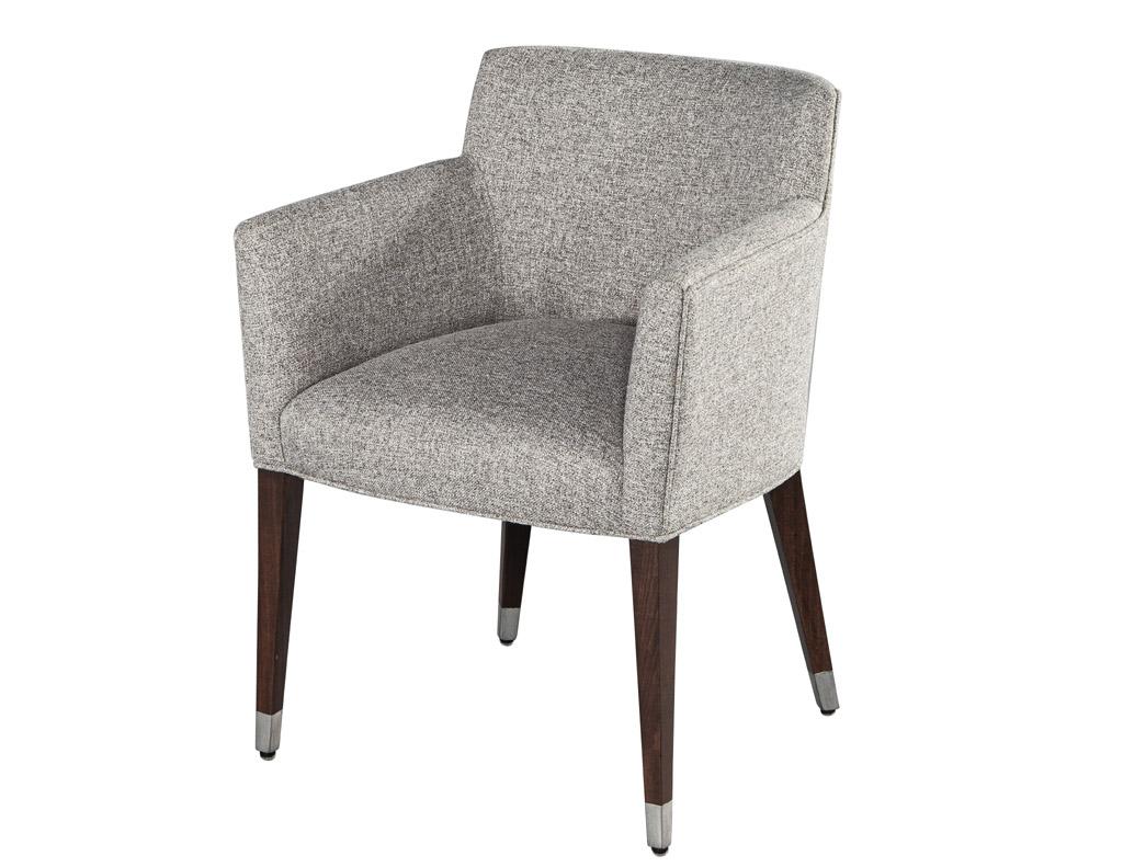 Canadian Set of 6 Modern Dining Chairs in Textured Linen Fabric For Sale