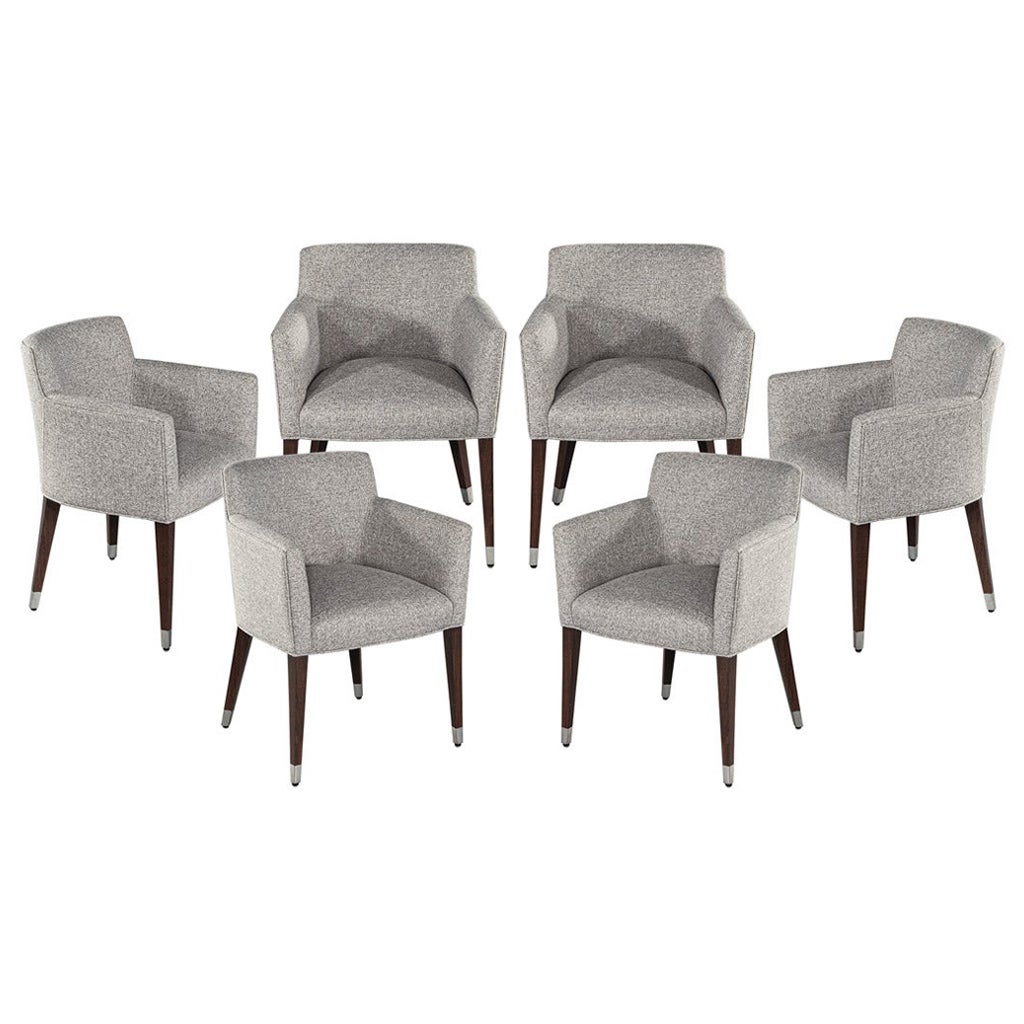 Set of 6 Modern Dining Chairs in Textured Linen Fabric For Sale