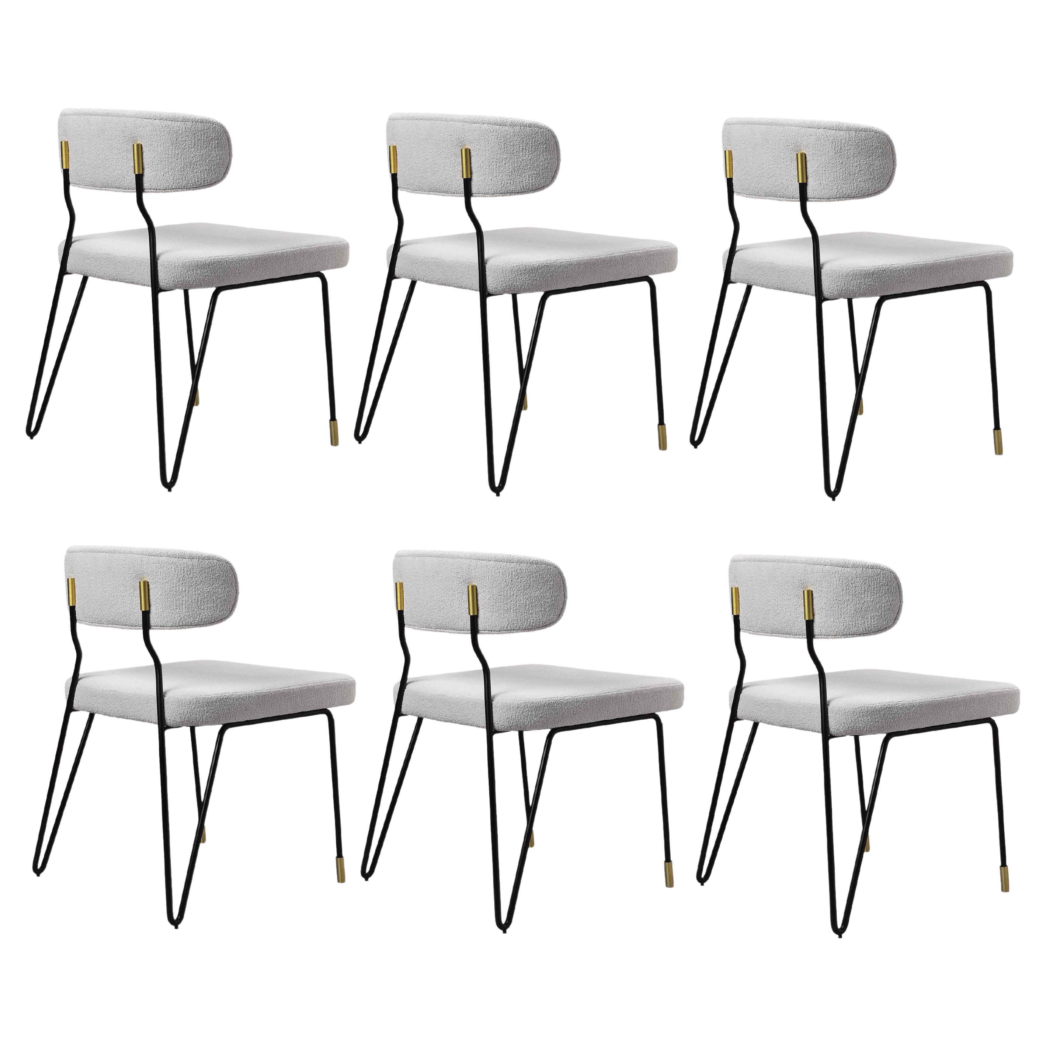 Set of 6 Modern Dining Chairs with Metal Base For Sale