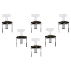 Set of 6 Modern Lucite Side Dining Chairs w Upholstered Seats