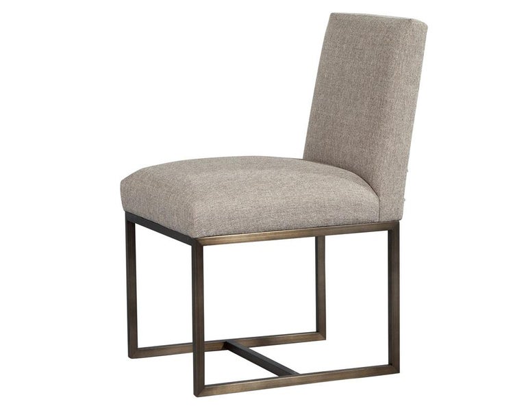 Set of 6 Modern Upholstered Dining Chairs with Brass Accents at 1stDibs