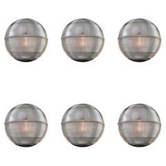 Set of 6 Modernist Ball Pendant Lamps in Holophane Glass, France, 1970s