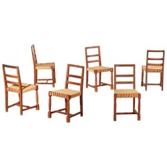Set of 6 Modernist Chair in Oak, Jacques Adnet Style, 1950s