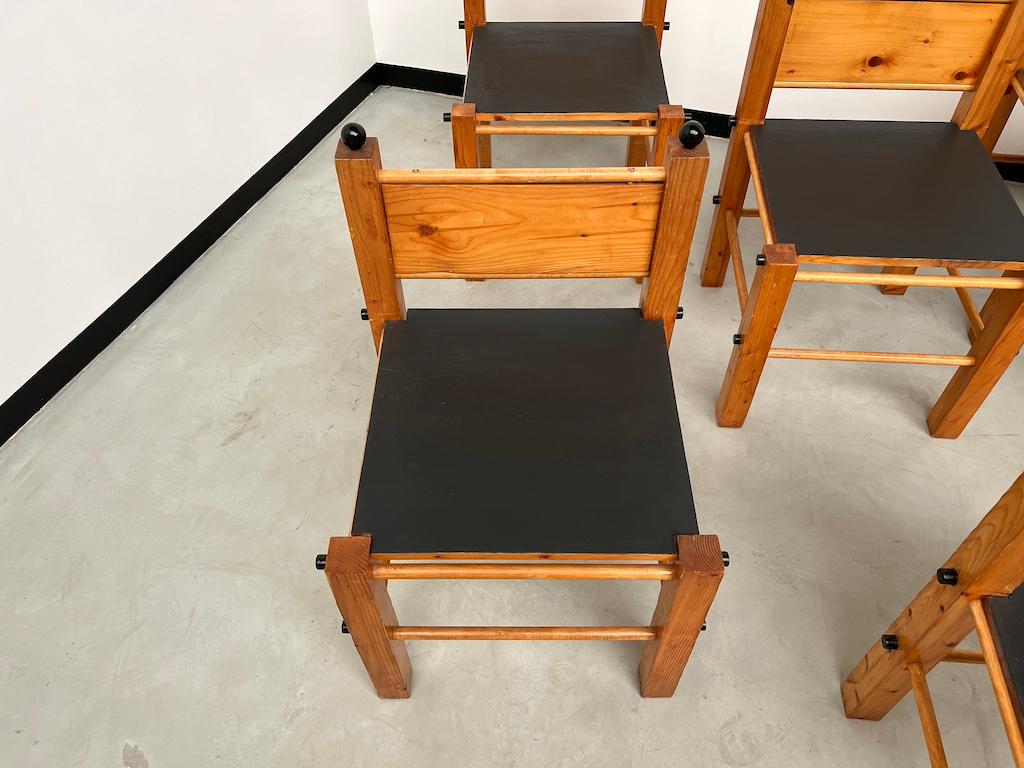  Set of 6 modernist french pine chairs, 1970's For Sale 7