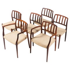 Set of 6 Moller 66 & 83 in Rosewood & Kvadrat Oatmeal Wool