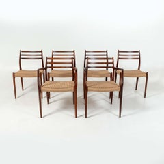 Set of 6 Moller Dining Chairs model 78 and 62 Rosewood & Papercord
