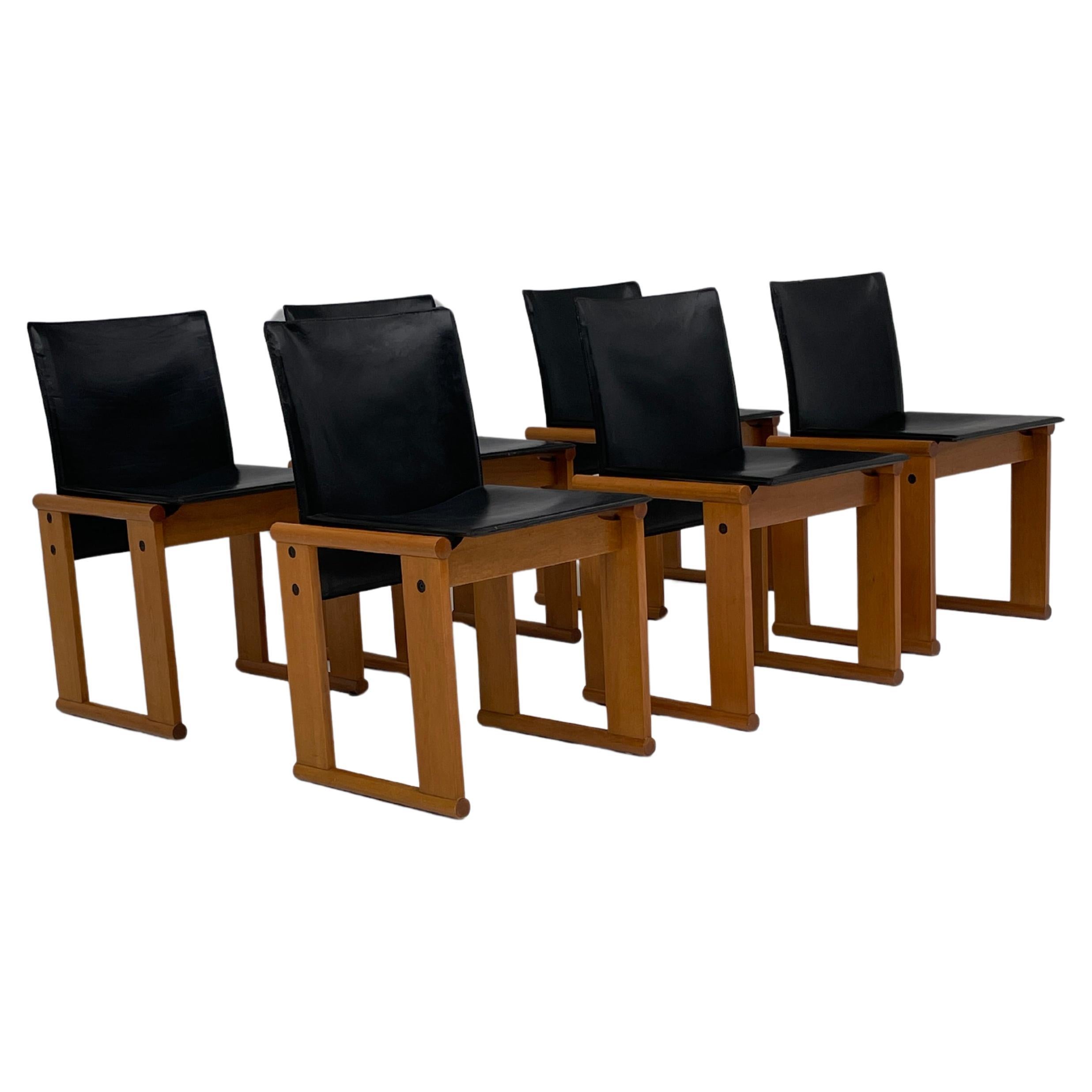 Set of 6 Monk chairs by Afra & Tobia Scarpa for Molteni, in black leather For Sale