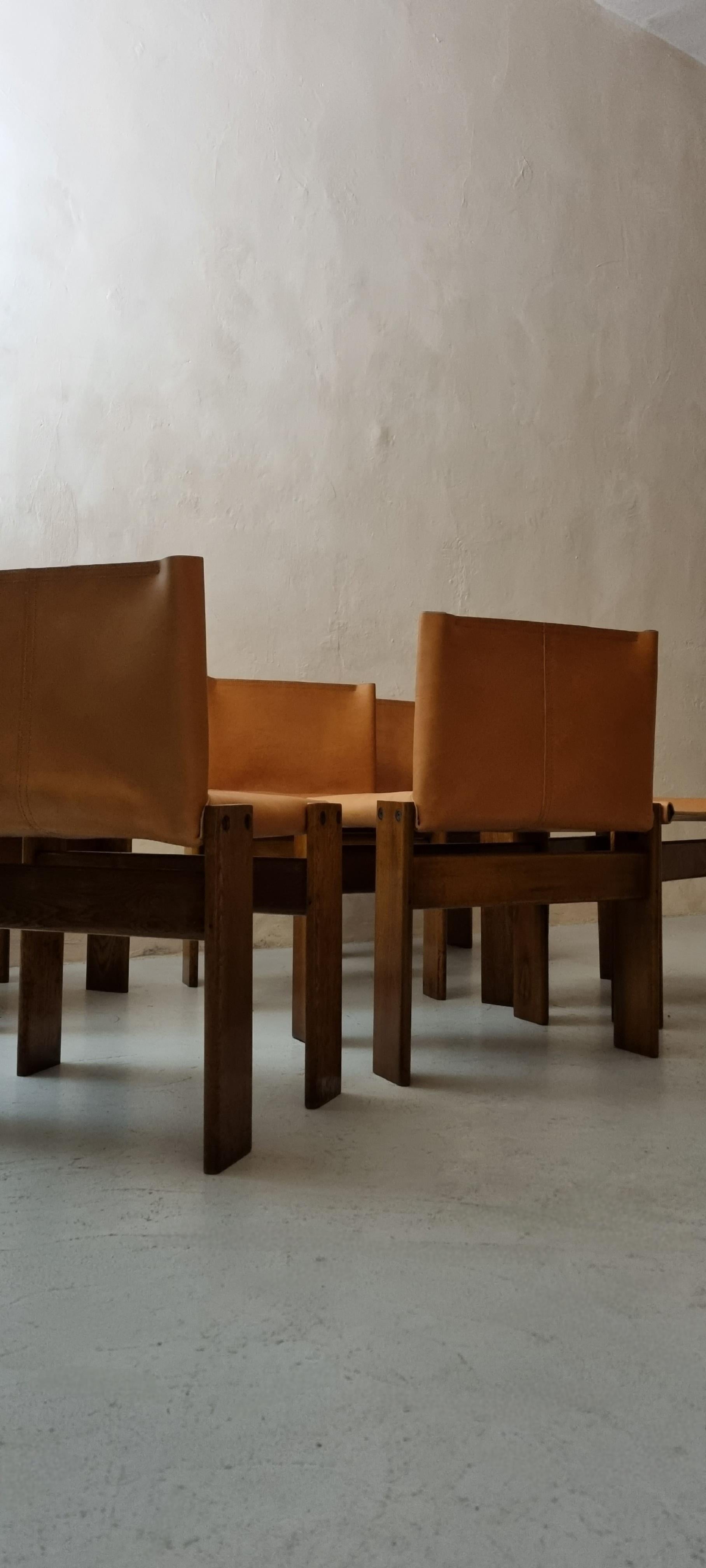Set of 6 Monk chairs designed by Afra and Tobia Scarpa for Molteni 1974 Piel de animal en venta