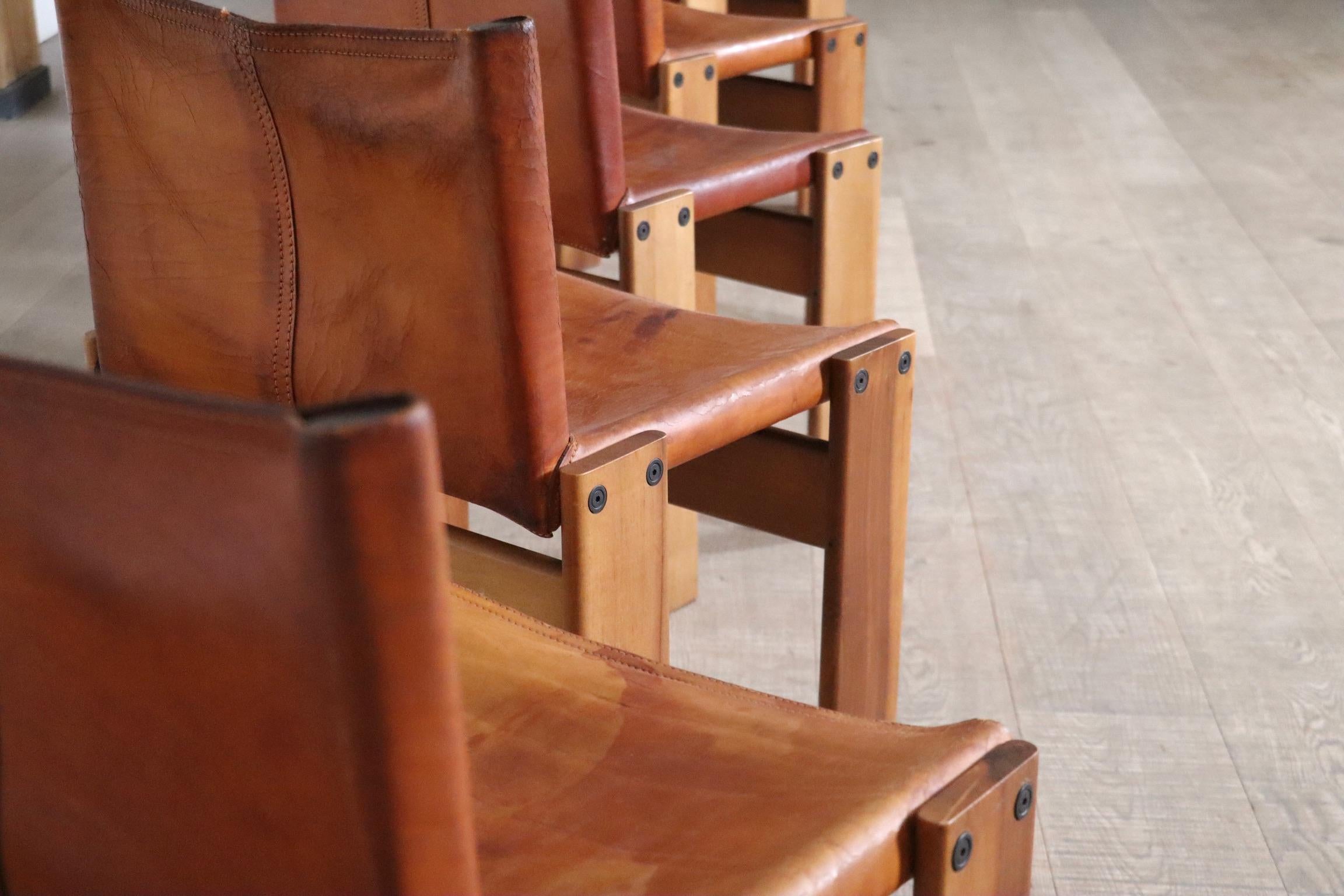 Pelle Set di 6 Sedie da Pranzo Monk di Afra & Tobia Scarpa per Molteni 1974 in vendita