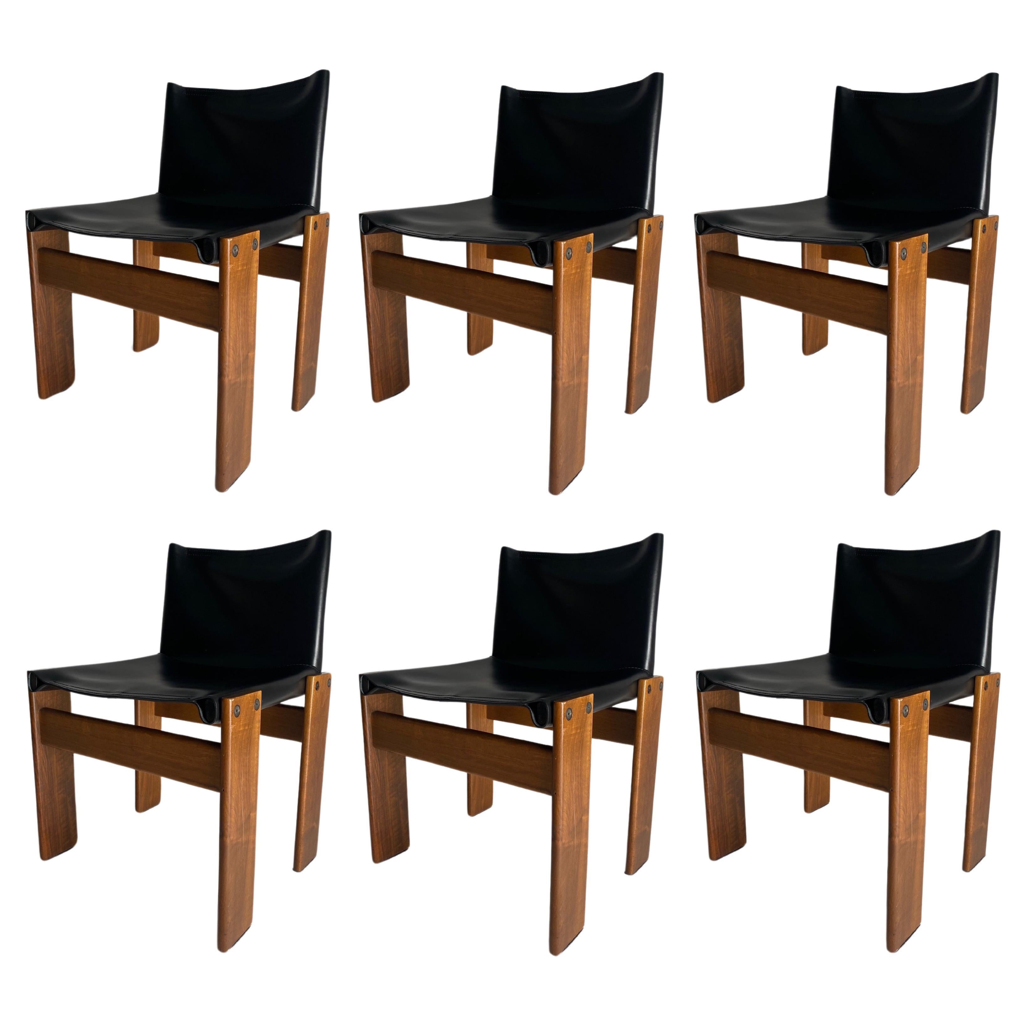 Set of 6 Monk leather Chairs by Afra & Tobia Scarpa for Molteni, Italy 1974 For Sale