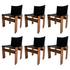 Set of 6 Monk leather Chairs by Afra & Tobia Scarpa for Molteni, Italy 1974