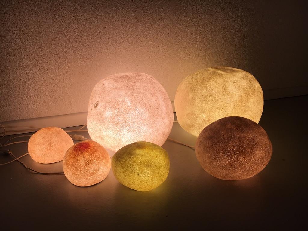 French Set of 6 Moon Lamp by André Cazenave produced by Atelier A, France, circa 1970