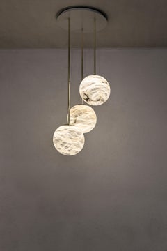 Set Of 6 Moon Pendant Lamps by United Alabaster