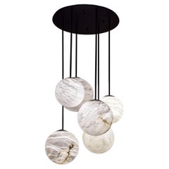 Set Of 6 Moon Pendant Lamps by United Alabaster