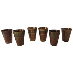 Set of '6' Moroccan Hand Painted Brass Drinking Cups
