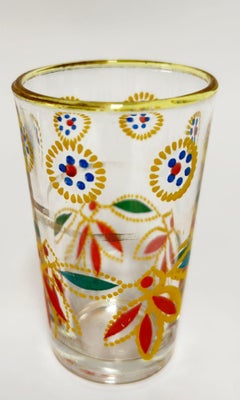 Set of 6 Moroccan Tea Glasses, Hand-Decorated Moorish Motifs, circa 1960s