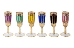 Set of 6 Moser Bohemian Handmade Gilt Glass Champagne Flutes/Glasses