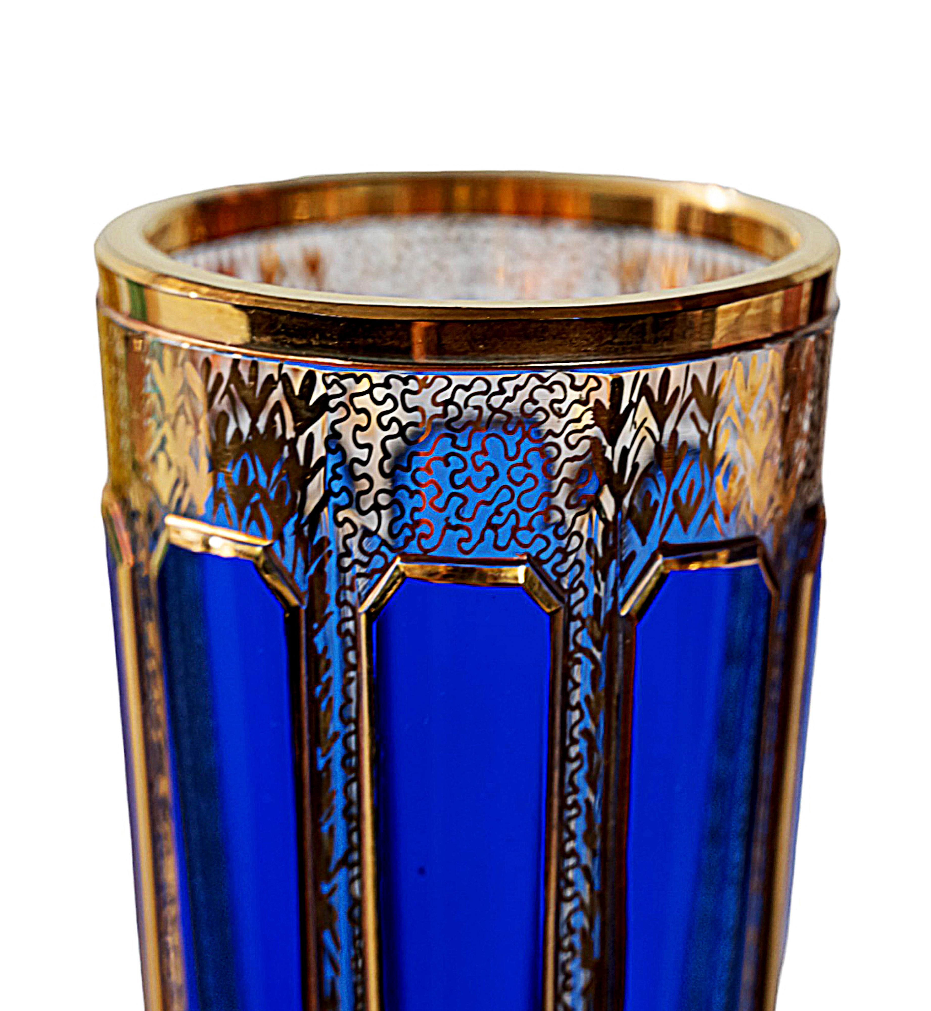 Set of 6 Moser Bohemian Handmade Gilt Glass Champagne Flutes/Glasses In Good Condition In Vilnius, LT