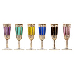Vintage Set of 6 Moser Bohemian Handmade Gilt Glass Champagne Flutes/Glasses
