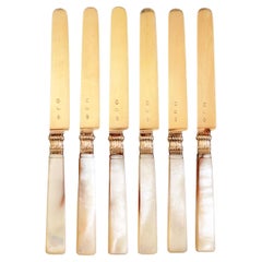 Antique Set of 6 mother of pearl and vermeil fruit knives - France, early 19th century